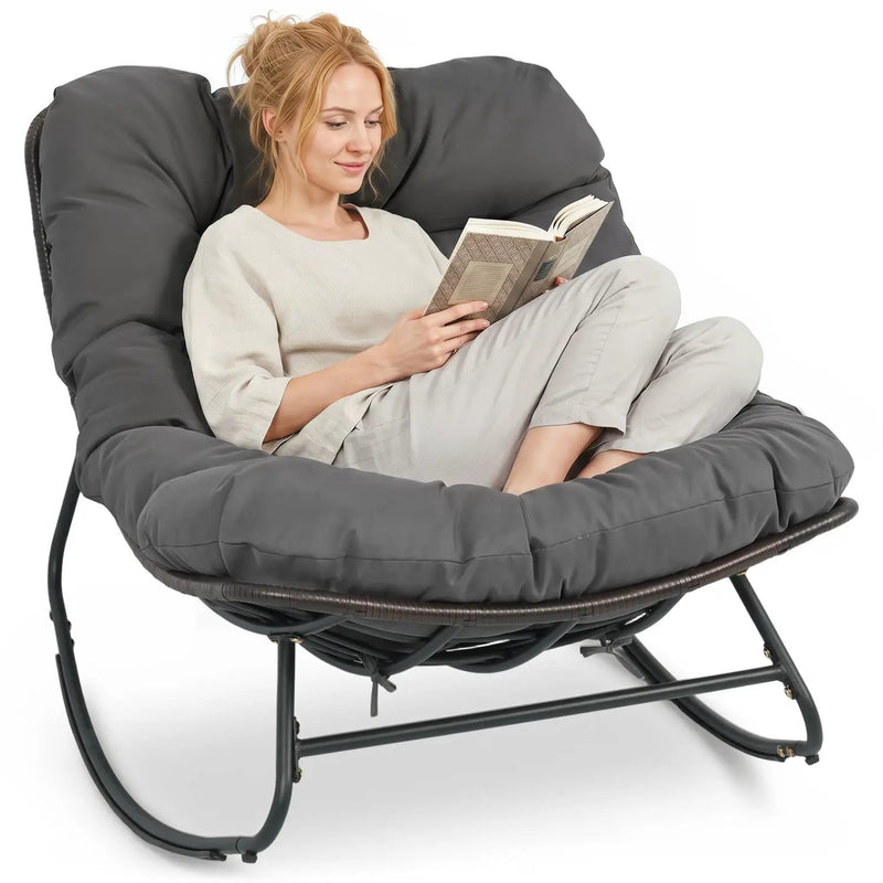 Papasan Rocking Chair with Thick Cushion - Outdoor Wicker by DirectDeals
