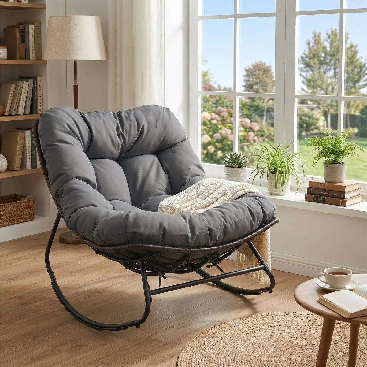 Papasan Rocking Chair with Thick Cushion - Outdoor Wicker, photo 6 of 16