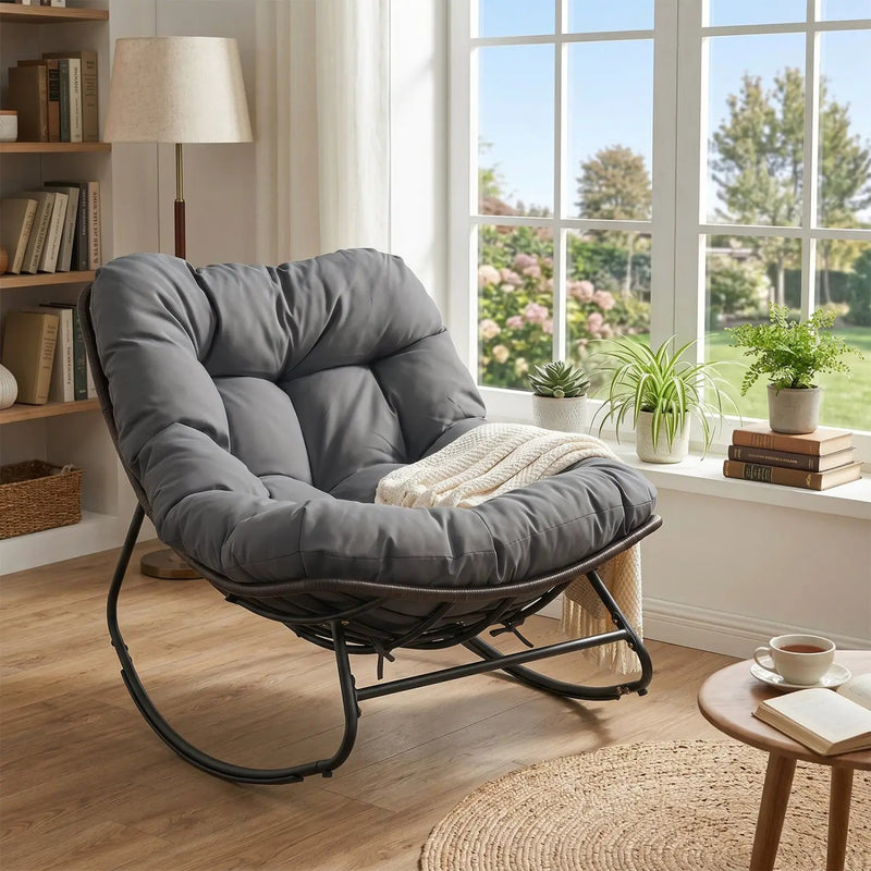 Papasan Rocking Chair with Thick Cushion - Outdoor Wicker by DirectDeals