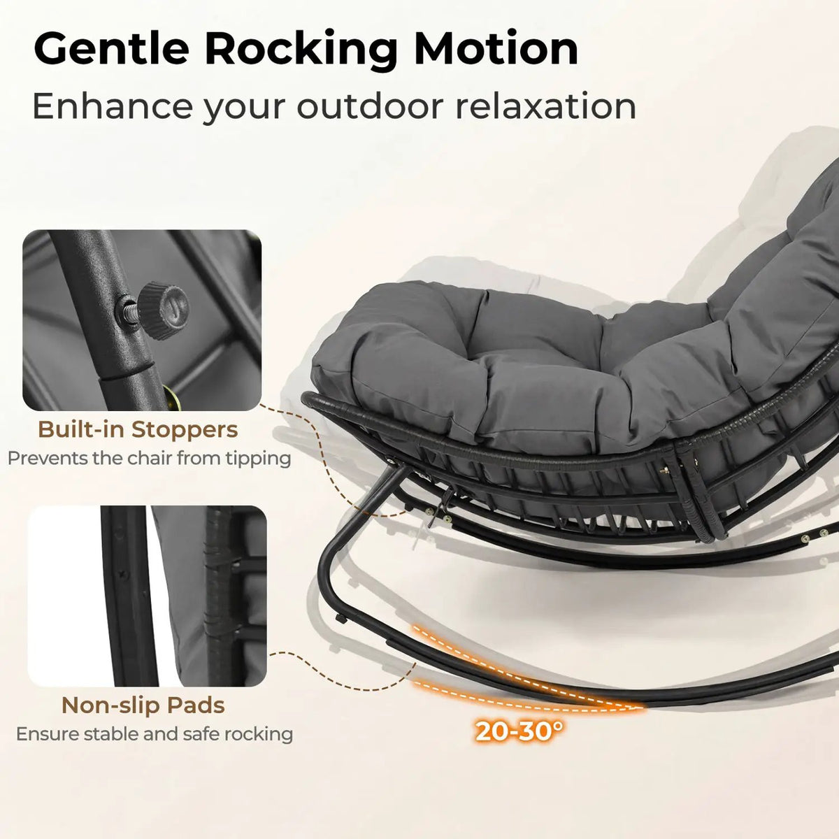 Papasan Rocking Chair with Thick Cushion - Outdoor Wicker, photo 8 of 16