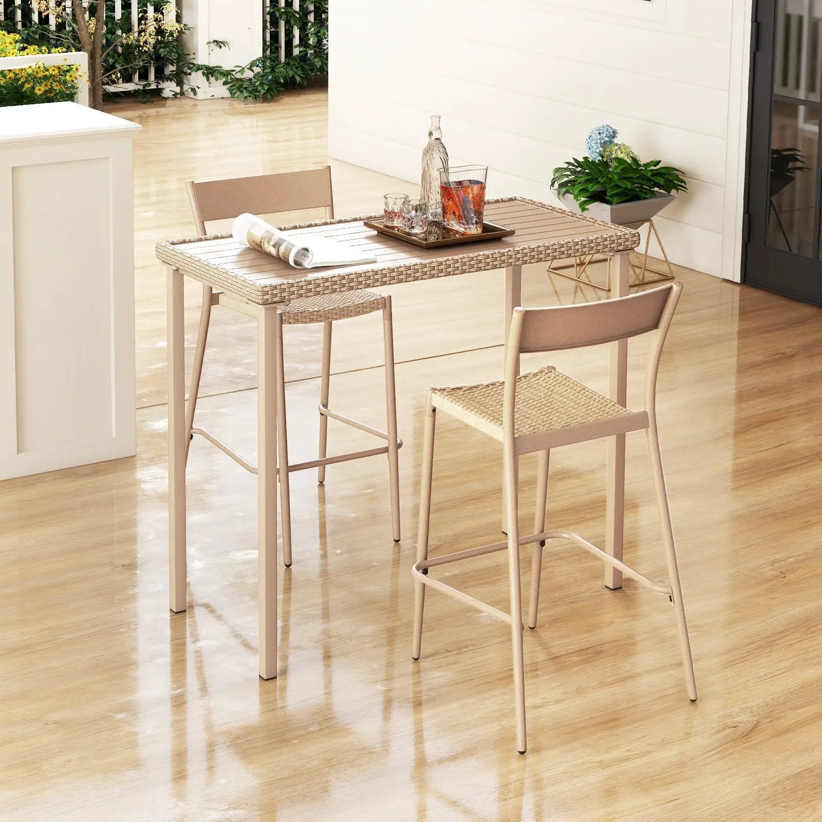 Outdoor Patio Bar Table Heavy Duty Rectangle Metal Frame-Brown by DirectDeals