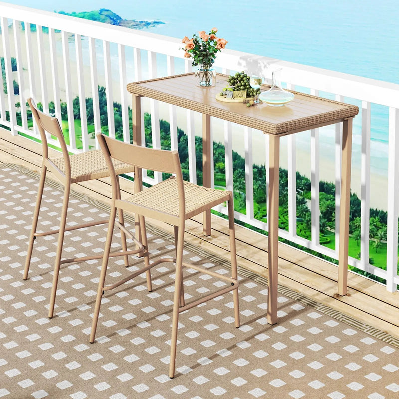 Outdoor Patio Bar Table Heavy Duty Rectangle Metal Frame-Brown by DirectDeals