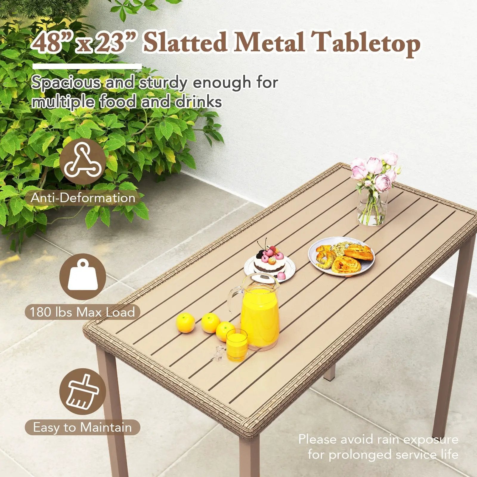 Outdoor Patio Bar Table Heavy Duty Rectangle Metal Frame-Brown by DirectDeals