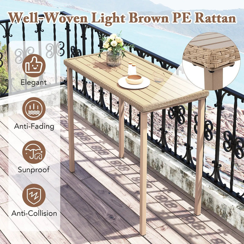 Outdoor Patio Bar Table Heavy Duty Rectangle Metal Frame-Brown by DirectDeals