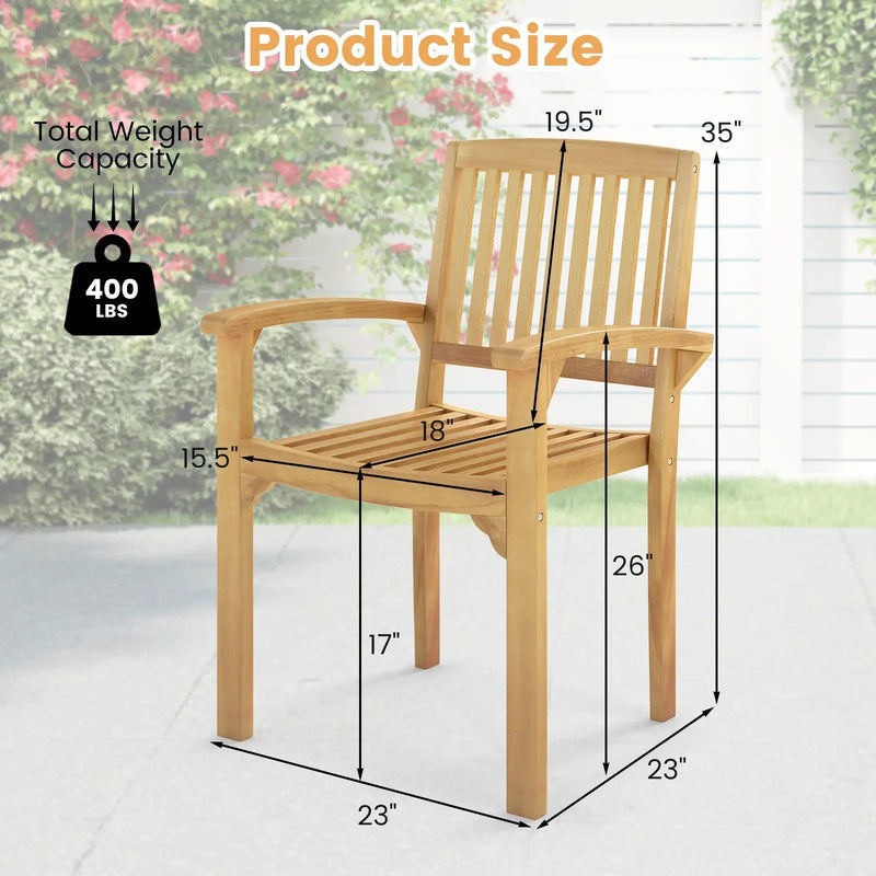 Set of 2 Outdoor Patio Chair with Slatted Seat and Curved Seat by DirectDeals