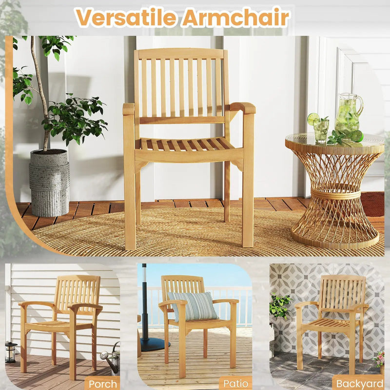 Set of 2 Outdoor Patio Chair with Slatted Seat and Curved Seat by DirectDeals
