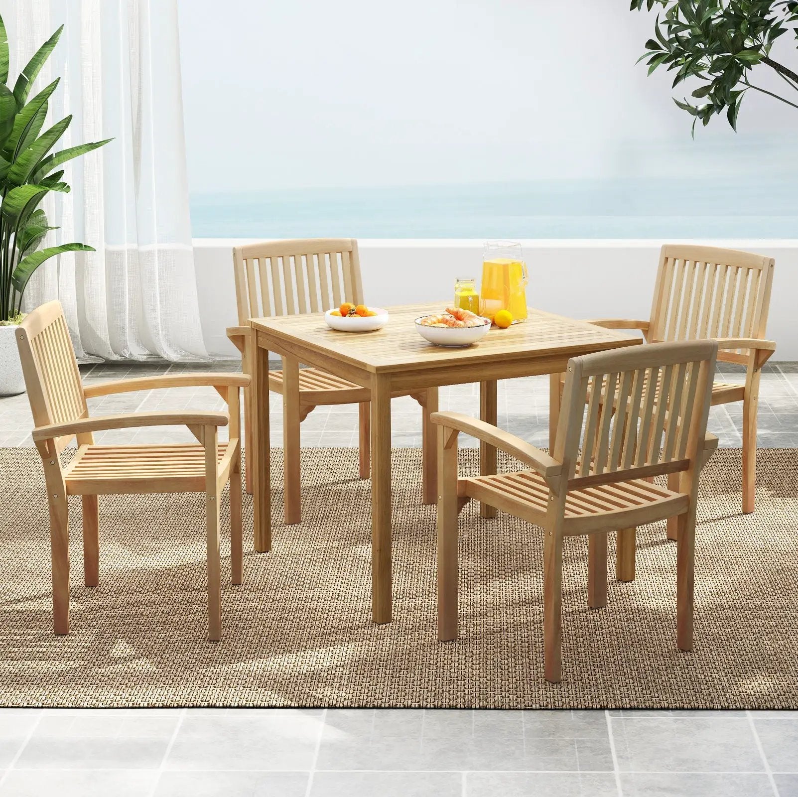 Set of 4 Outdoor Patio Chair with Slatted Seat and Curved Seat by DirectDeals