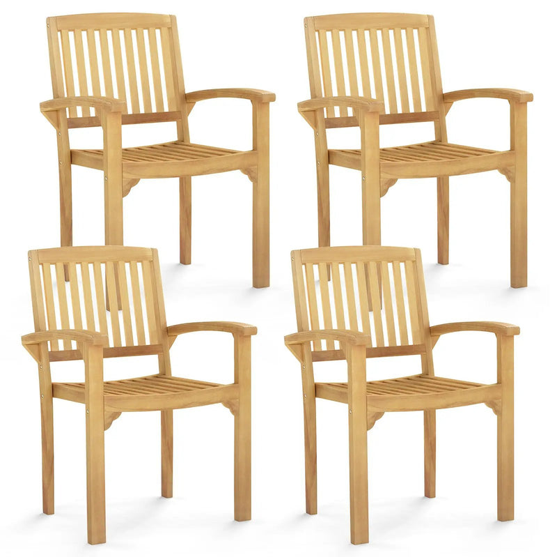 Set of 4 Outdoor Patio Chair with Slatted Seat and Curved Seat by DirectDeals
