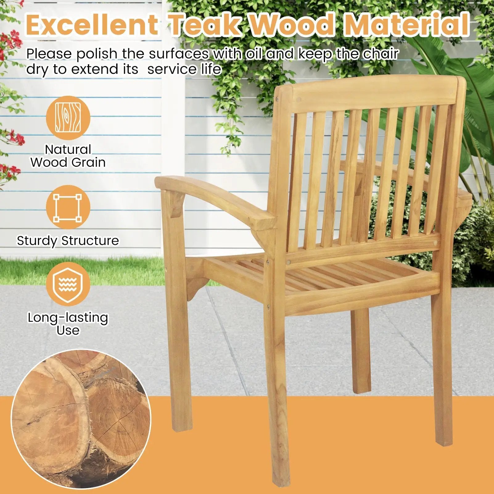 Set of 4 Outdoor Patio Chair with Slatted Seat and Curved Seat by DirectDeals
