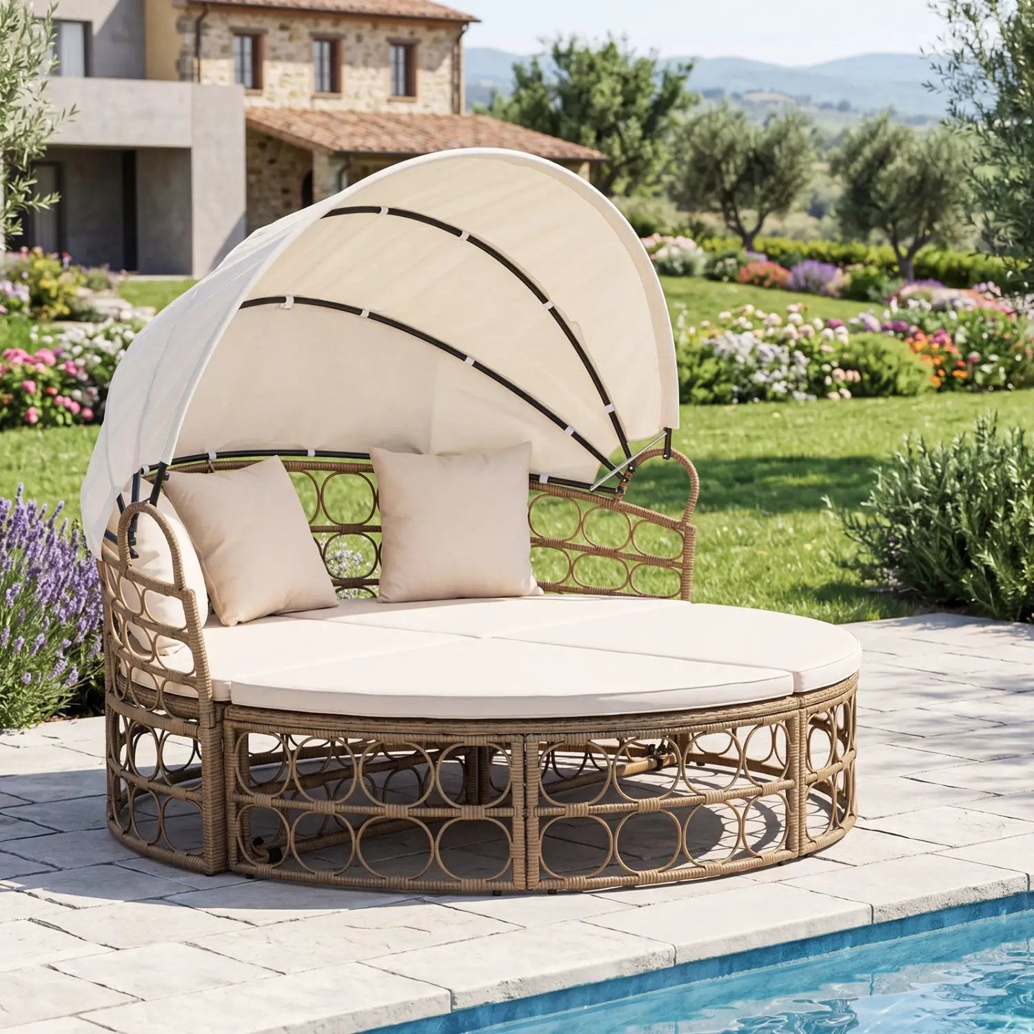 Outdoor Patio Daybed with Retractable Canopy and Cushions by DirectDeals