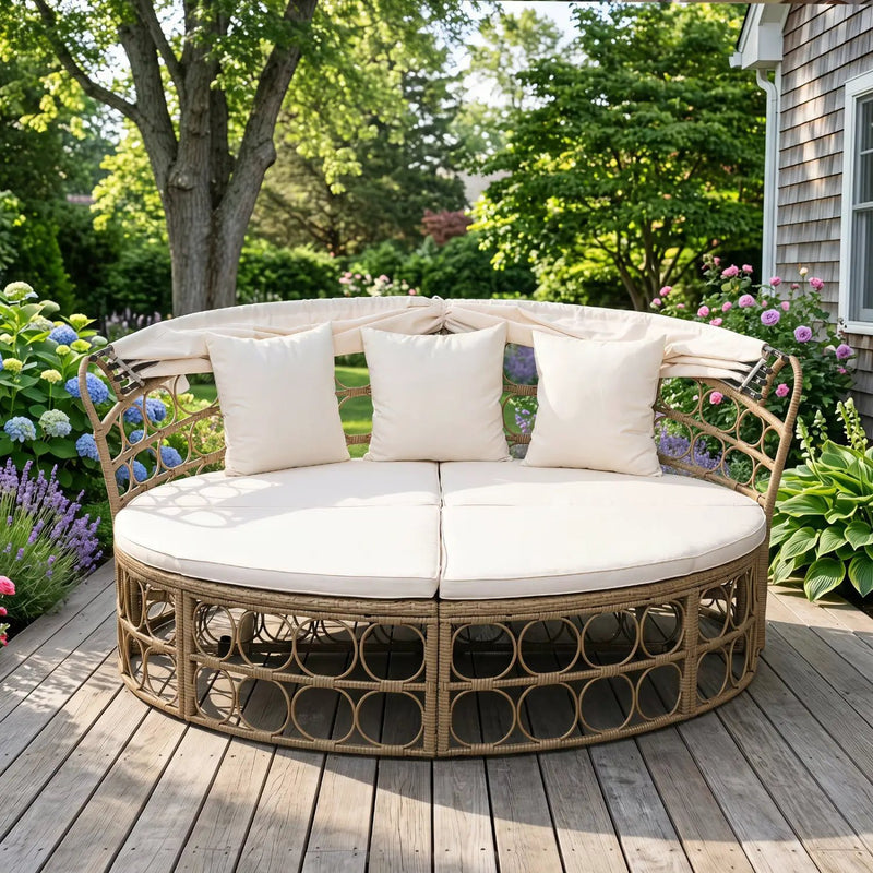 Outdoor Patio Daybed with Retractable Canopy and Cushions by DirectDeals
