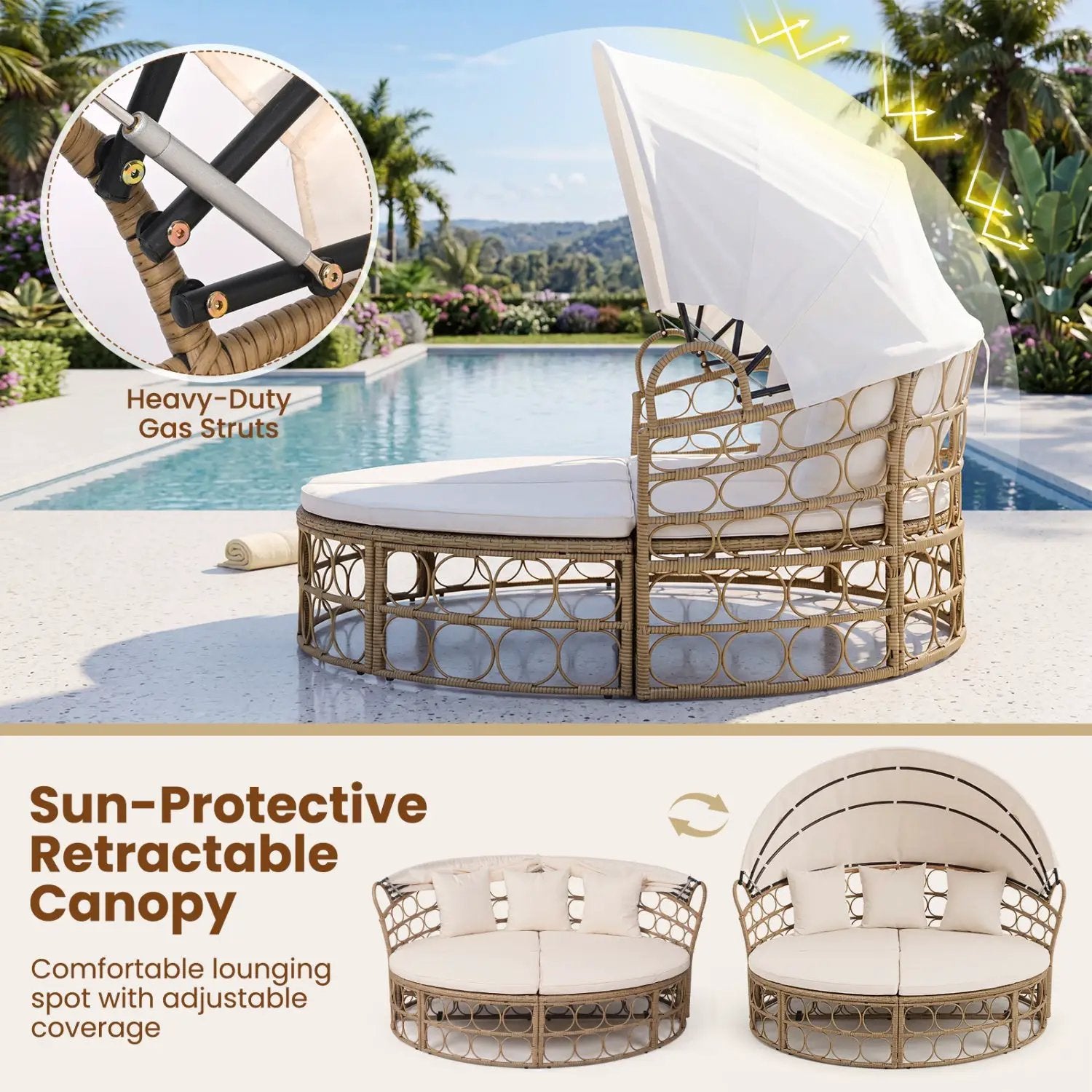 Outdoor Patio Daybed with Retractable Canopy and Cushions by DirectDeals