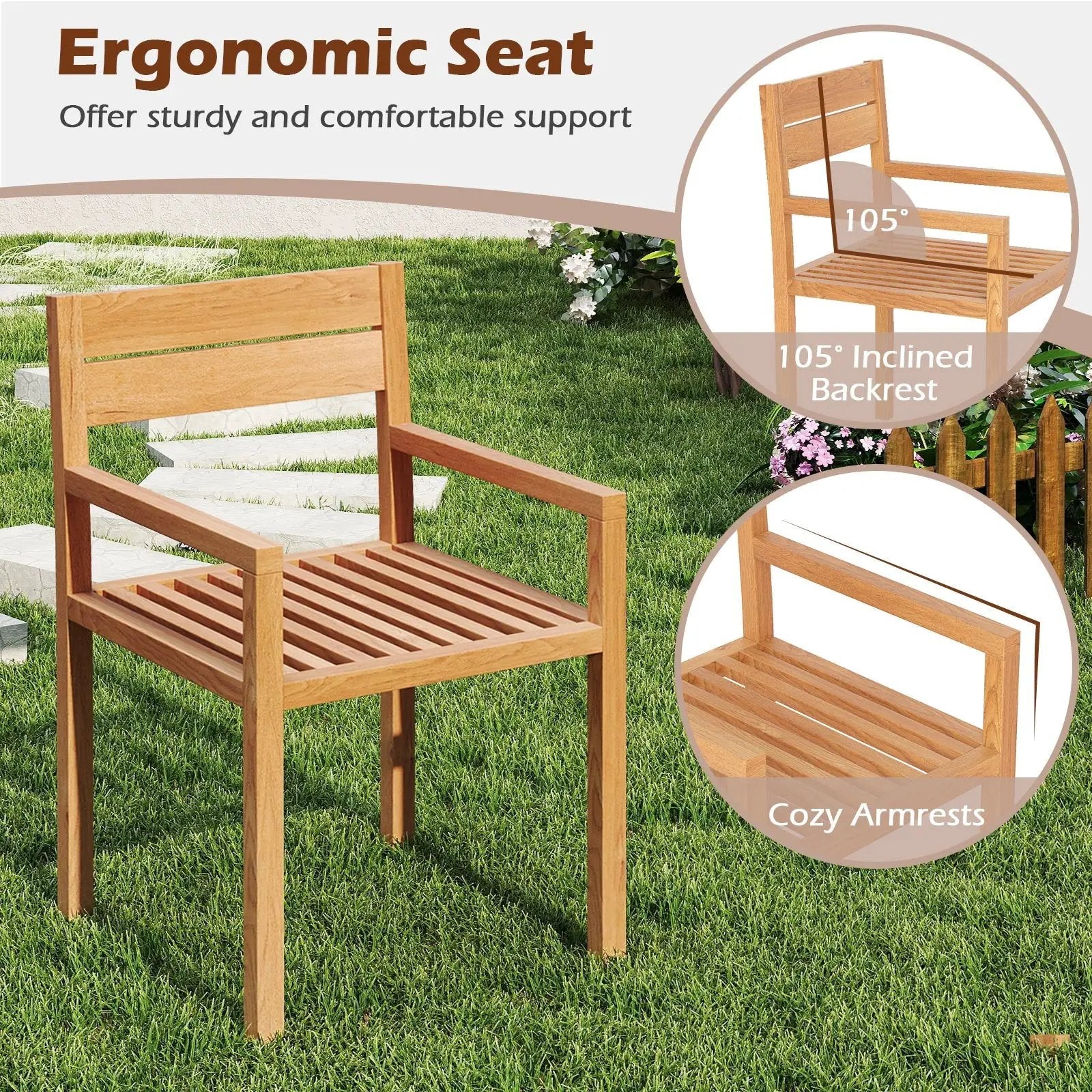 Outdoor Patio Dining Teak Wood Armchair by DirectDeals