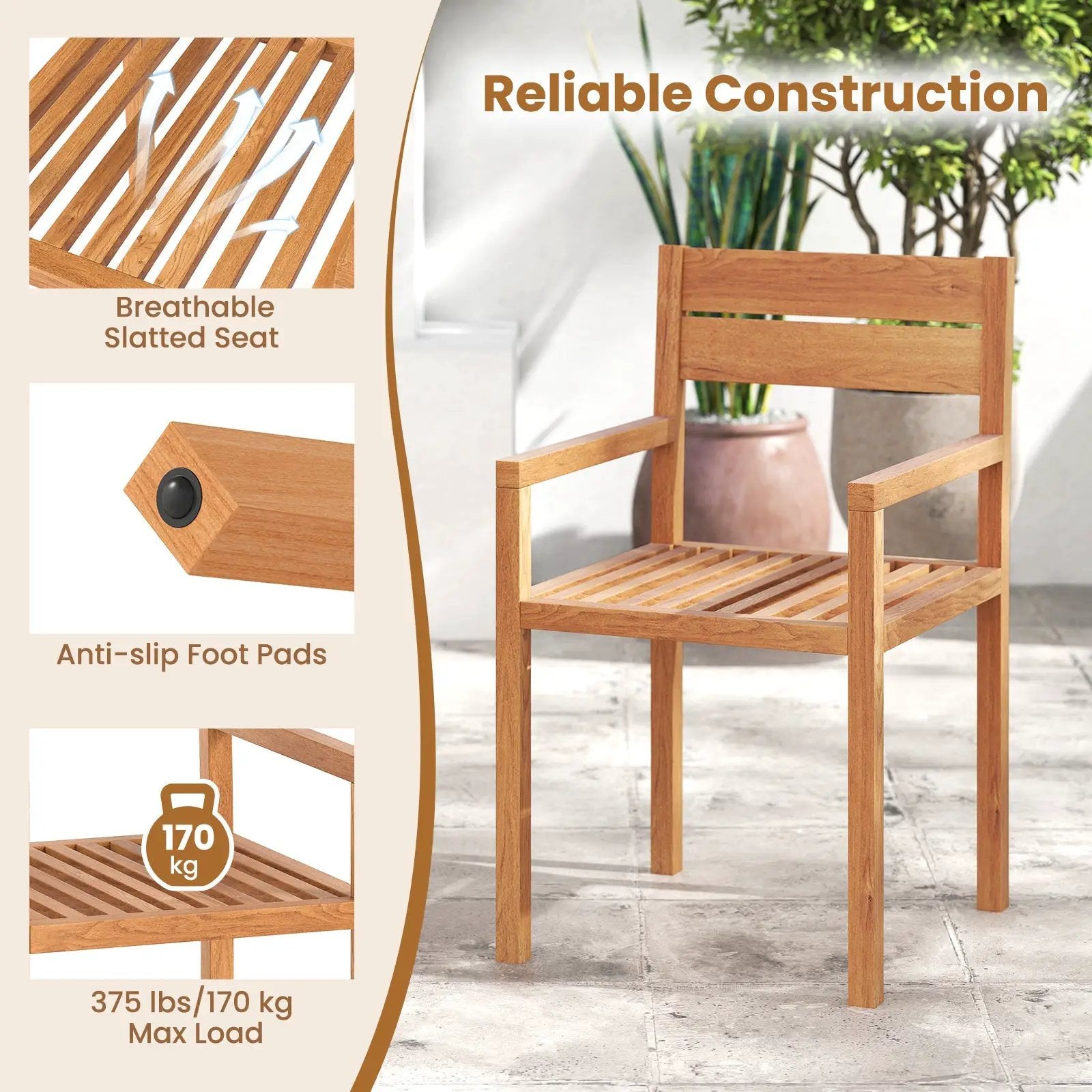 Outdoor Patio Dining Teak Wood Armchair by DirectDeals