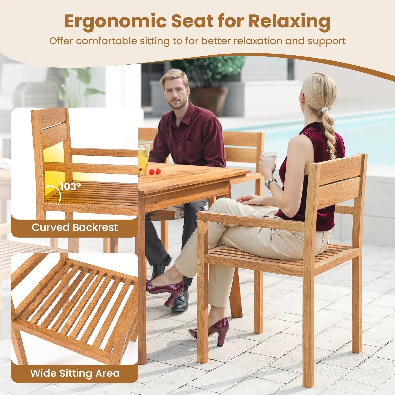 Outdoor Patio Dining Teak Wood Armchair by DirectDeals