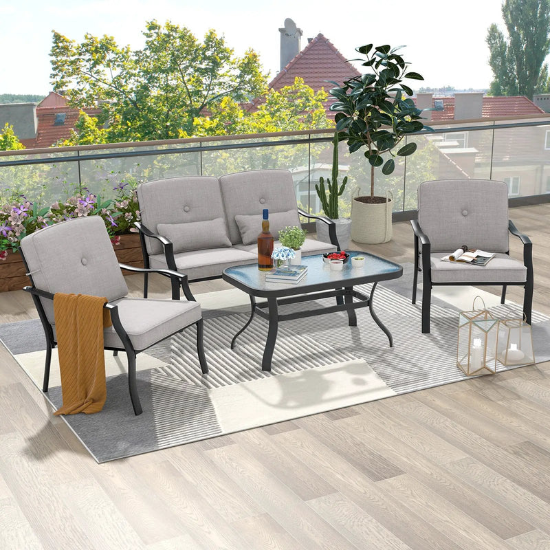 4 Pieces Outdoor Conversation Set with Seat Back Cushions and Waist Pillows by DirectDeals