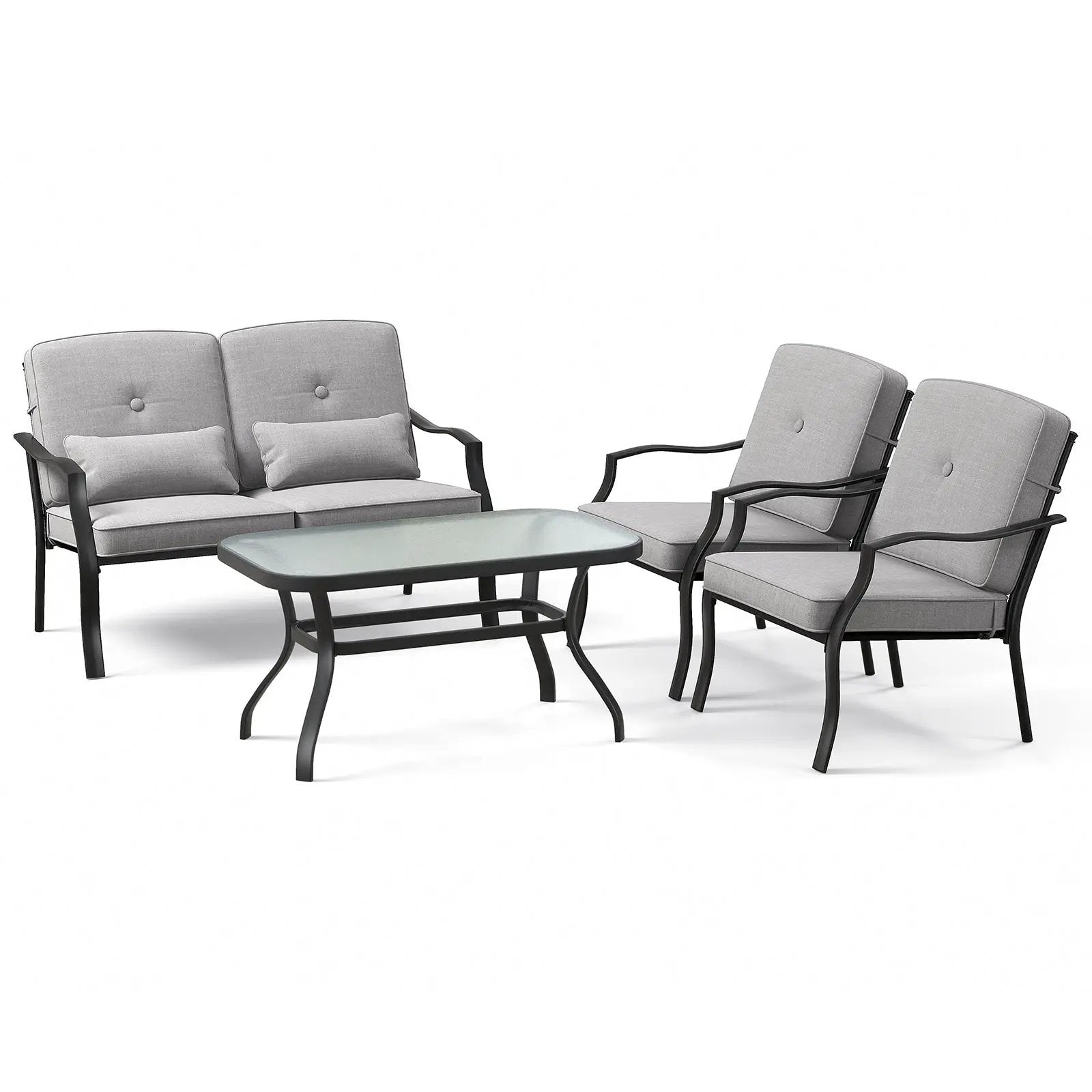 4 Pieces Outdoor Conversation Set with Seat Back Cushions and Waist Pillows by DirectDeals