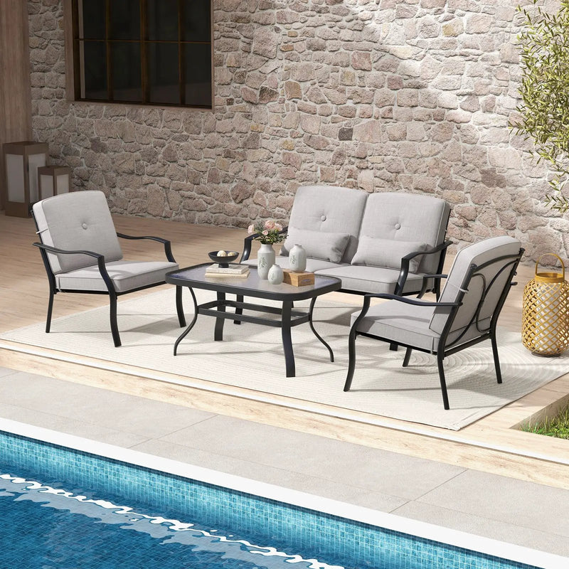 4 Pieces Outdoor Conversation Set with Seat Back Cushions and Waist Pillows by DirectDeals