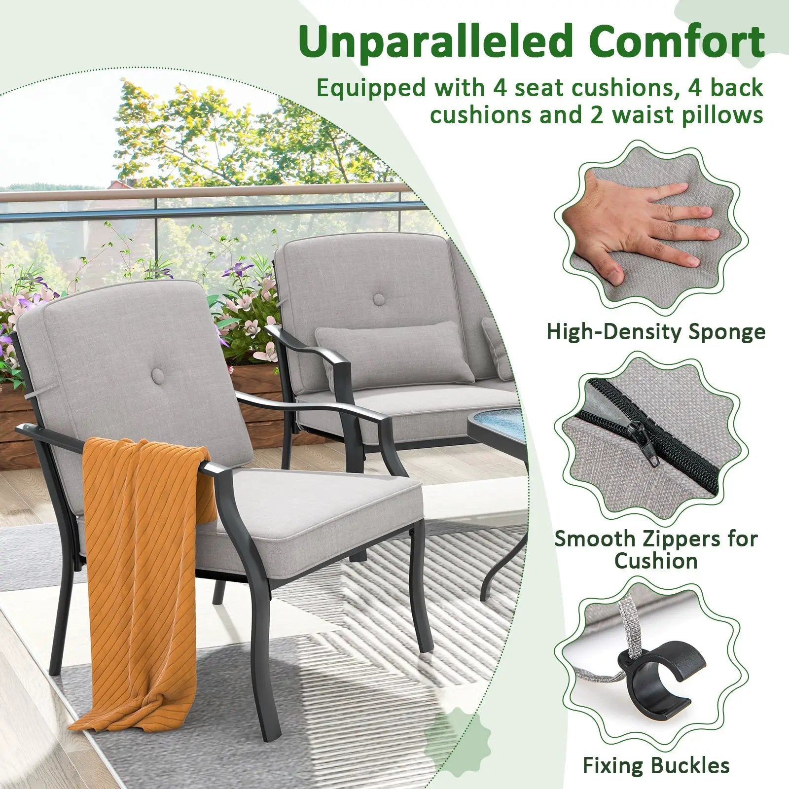 4 Pieces Outdoor Conversation Set with Seat Back Cushions and Waist Pillows by DirectDeals