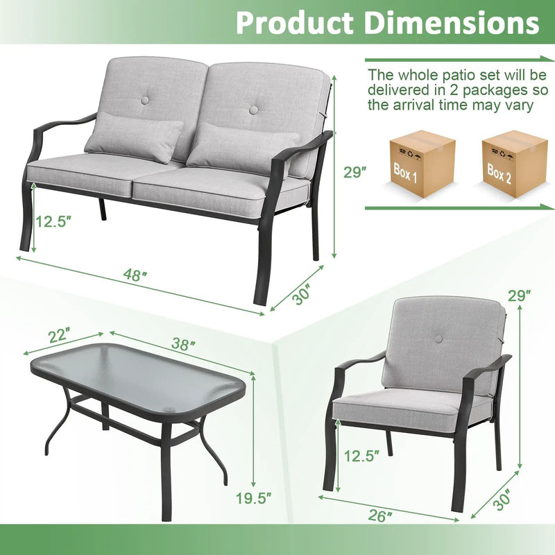 4 Pieces Outdoor Conversation Set with Seat Back Cushions and Waist Pillows by DirectDeals