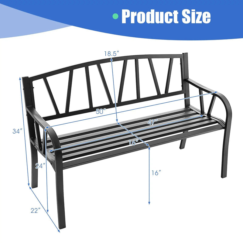 Patio Garden Bench with Metal Frame and Slatted Seat-Black by DirectDeals