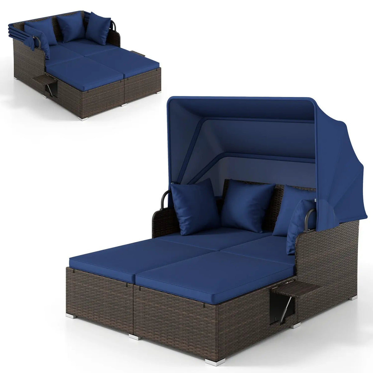 Outdoor Patio Rattan Daybed with Retractable Canopy and Side Tables, photo 6 of 16