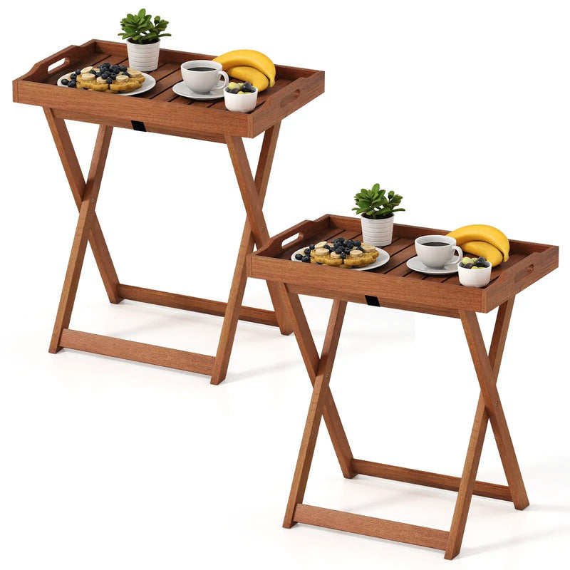 Outdoor Patio Solid Wood Tray Table with Removable Top No Assembly Required by DirectDeals