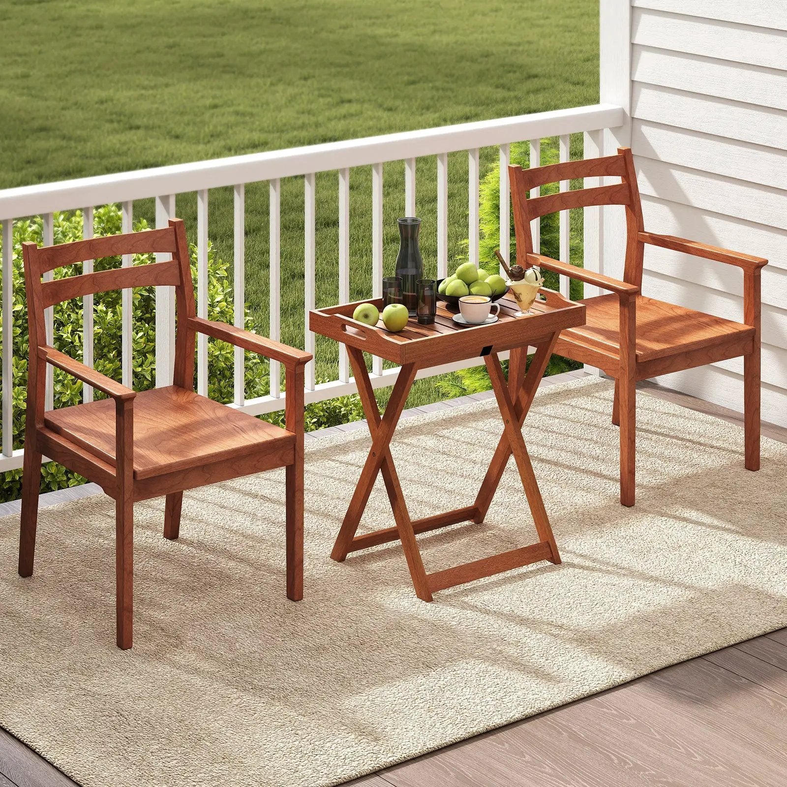 Outdoor Patio Solid Wood Tray Table with Removable Top No Assembly Required by DirectDeals