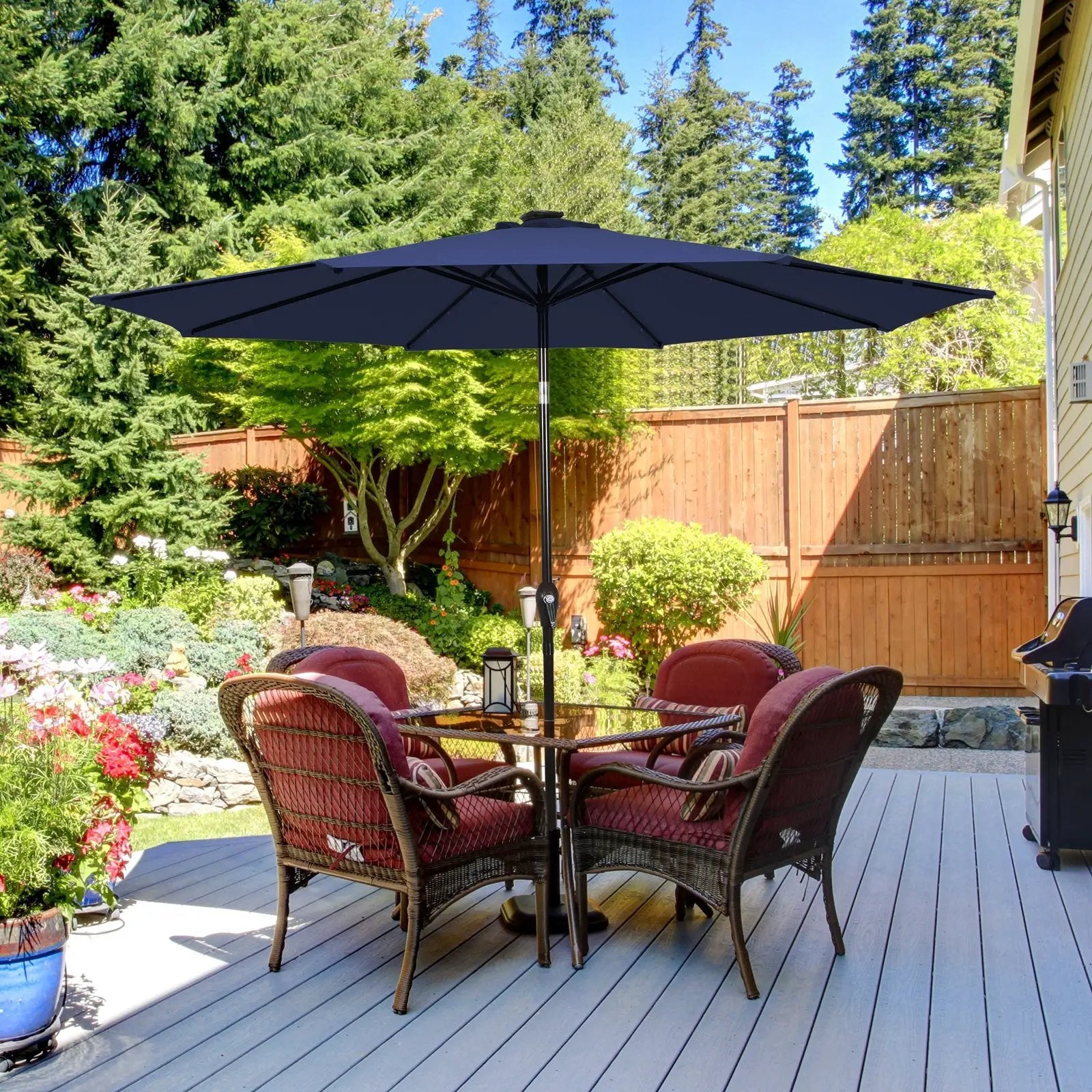 9 Feet Solar LED Lighted Patio Market Umbrella Tilt Adjustment Crank Lift by DirectDeals