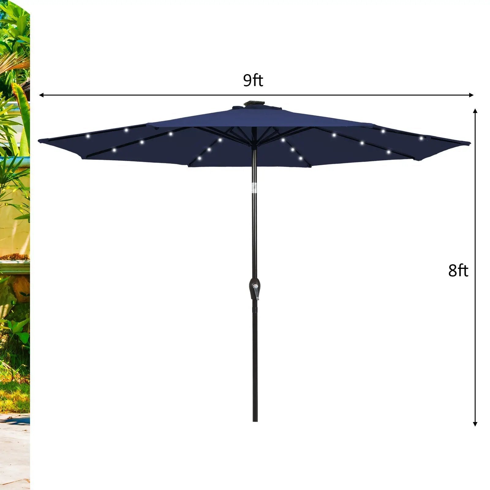 9 Feet Solar LED Lighted Patio Market Umbrella Tilt Adjustment Crank Lift by DirectDeals