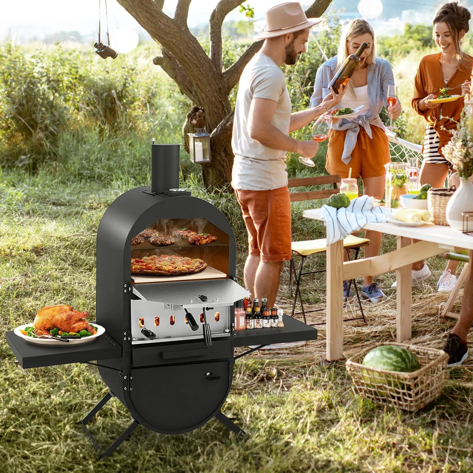 Outdoor Pizza Oven with 600D Oxford Fabric Cover 12 Inch Pizza Stone and Cooking Grill by DirectDeals