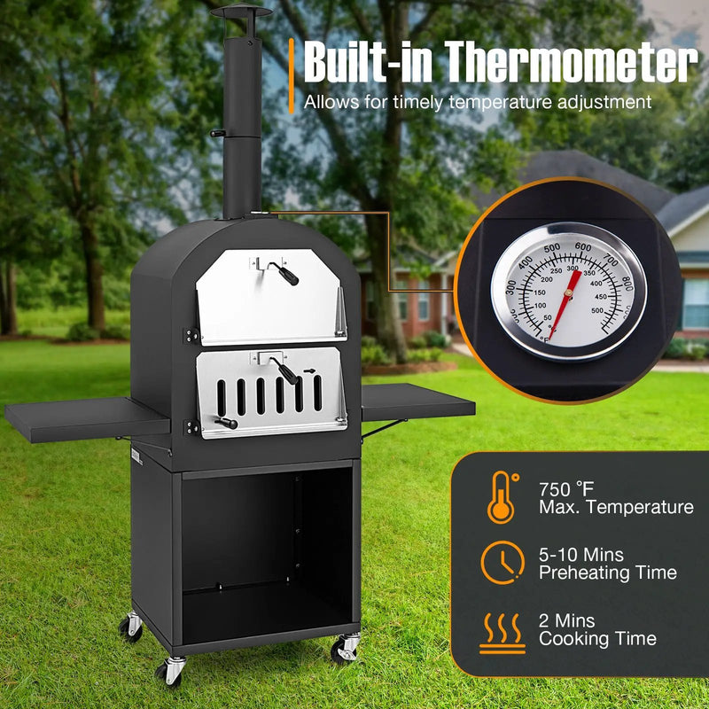 Outdoor Pizza Oven with Protective Cover and Grill Racks and Built-in Thermometer by DirectDeals