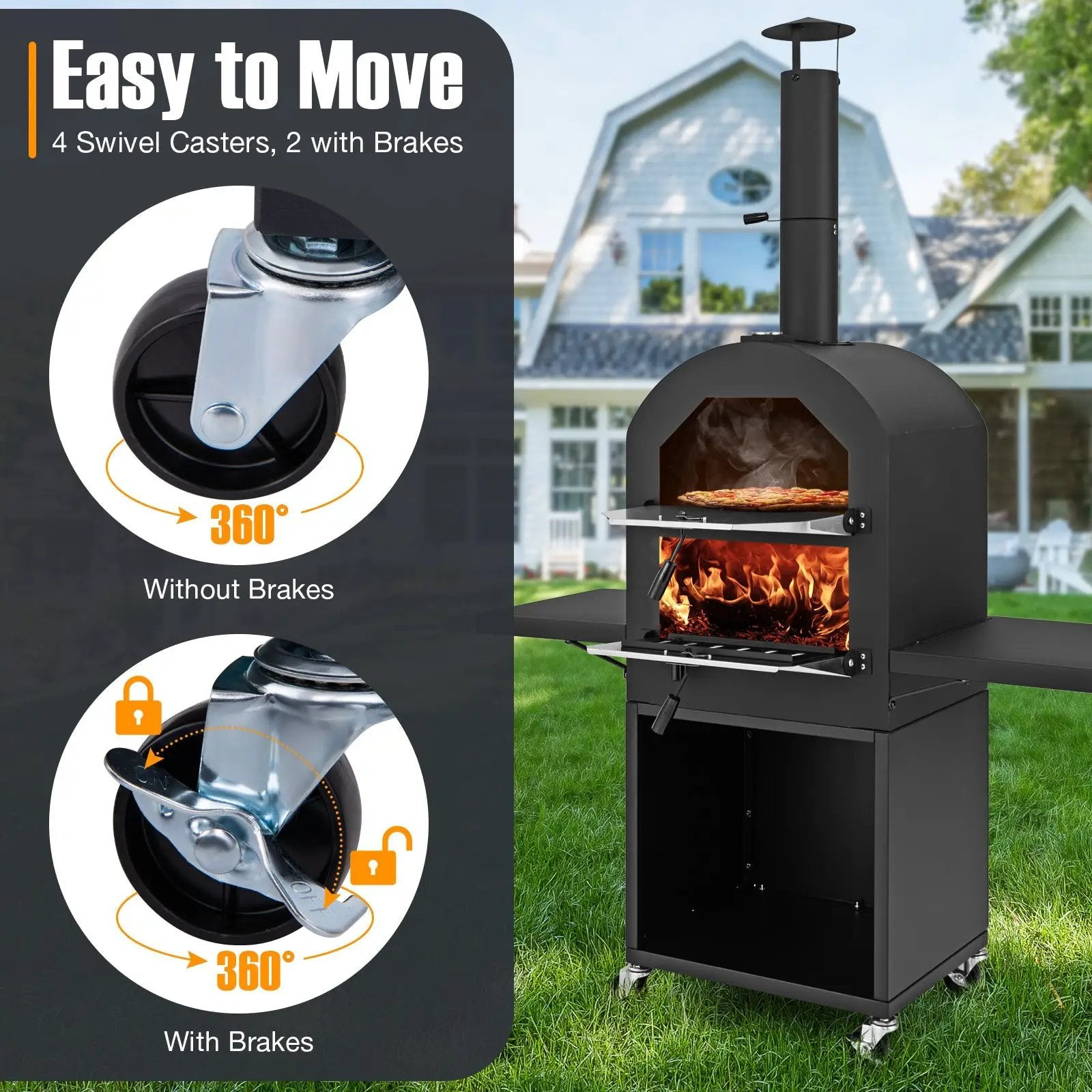 Outdoor Pizza Oven with Protective Cover and Grill Racks and Built-in Thermometer by DirectDeals