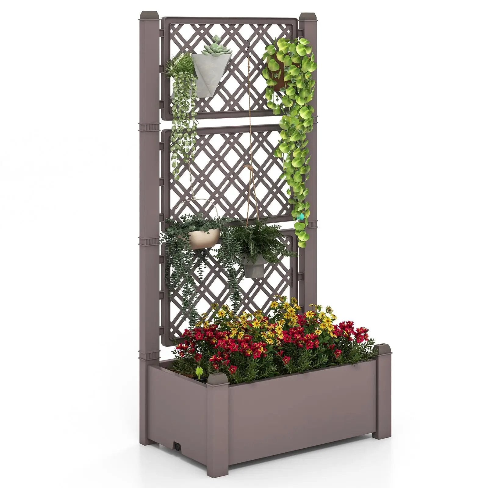 Outdoor Planter Box Self-Watering Raised Garden Bed Trellis with Water Level Indicator by DirectDeals