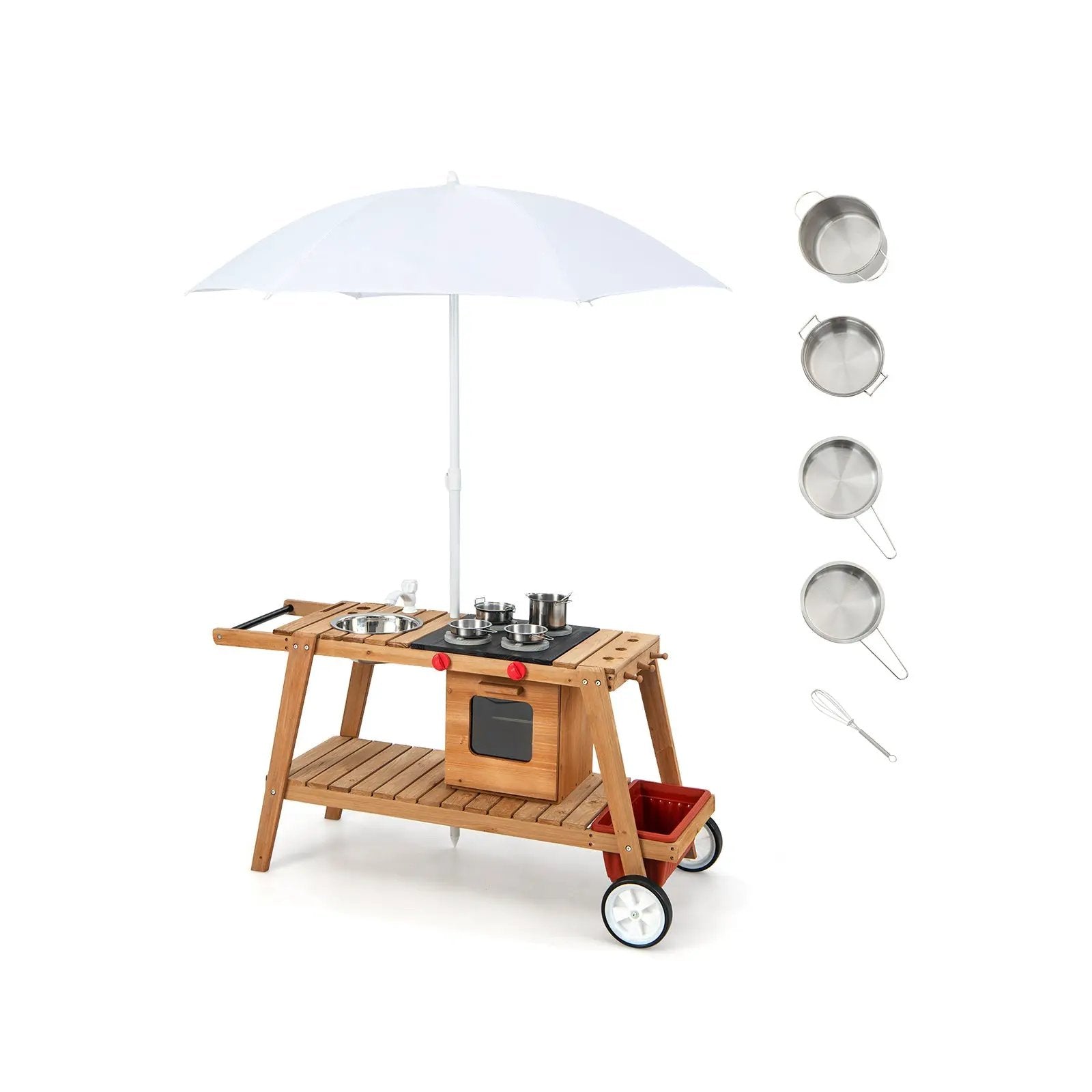 Wooden Play Cart with Sun Proof Umbrella for Toddlers Over 3 Years Old by DirectDeals