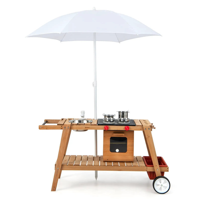Wooden Play Cart with Sun Proof Umbrella for Toddlers Over 3 Years Old by DirectDeals