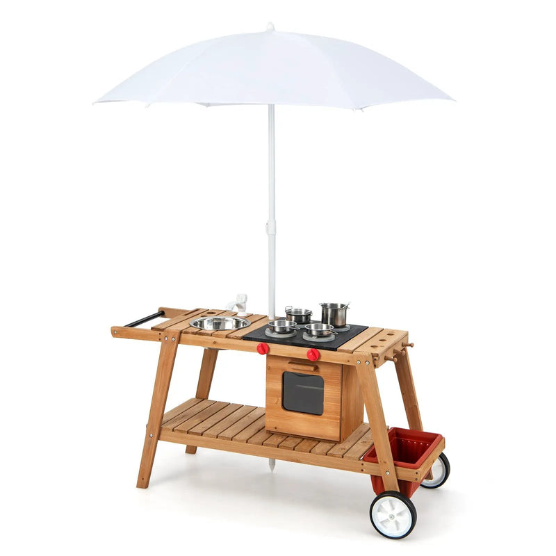 Wooden Play Cart with Sun Proof Umbrella for Toddlers Over 3 Years Old by DirectDeals