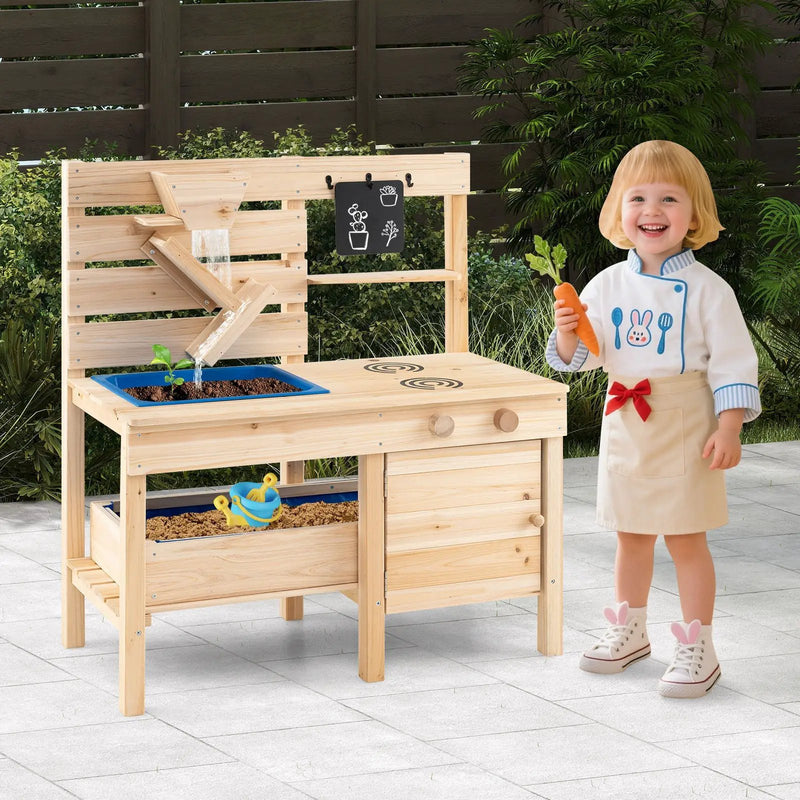 Outdoor Play Pretend Kitchen with Detachable Sandbox and Removable Sink-Natural by DirectDeals