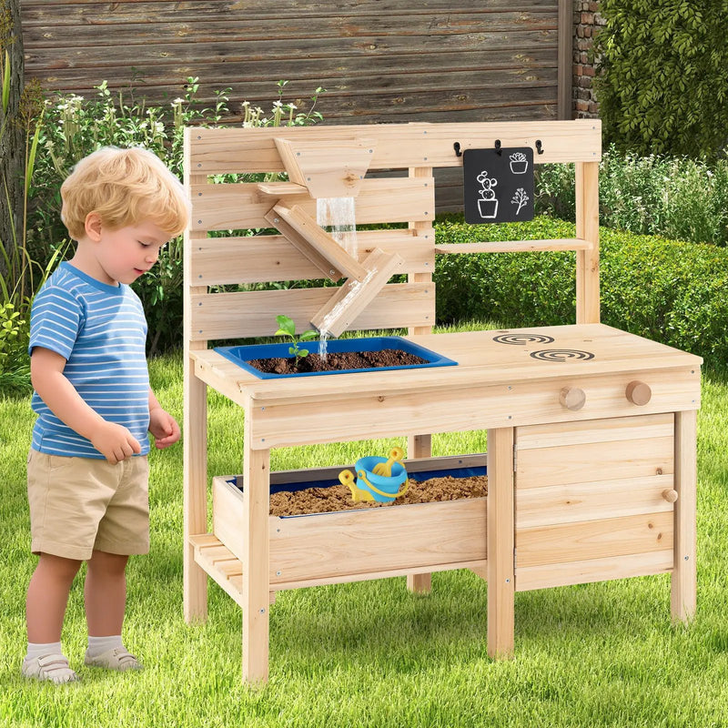Outdoor Play Pretend Kitchen with Detachable Sandbox and Removable Sink-Natural by DirectDeals