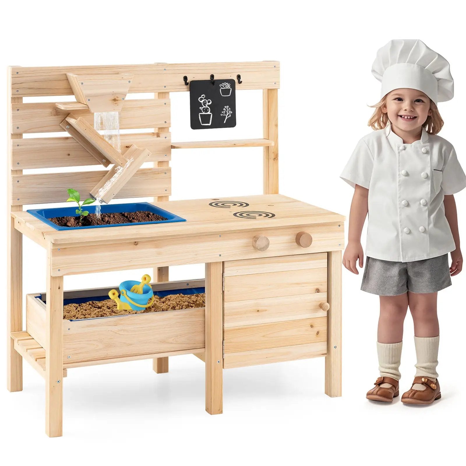 Outdoor Play Pretend Kitchen with Detachable Sandbox and Removable Sink-Natural by DirectDeals