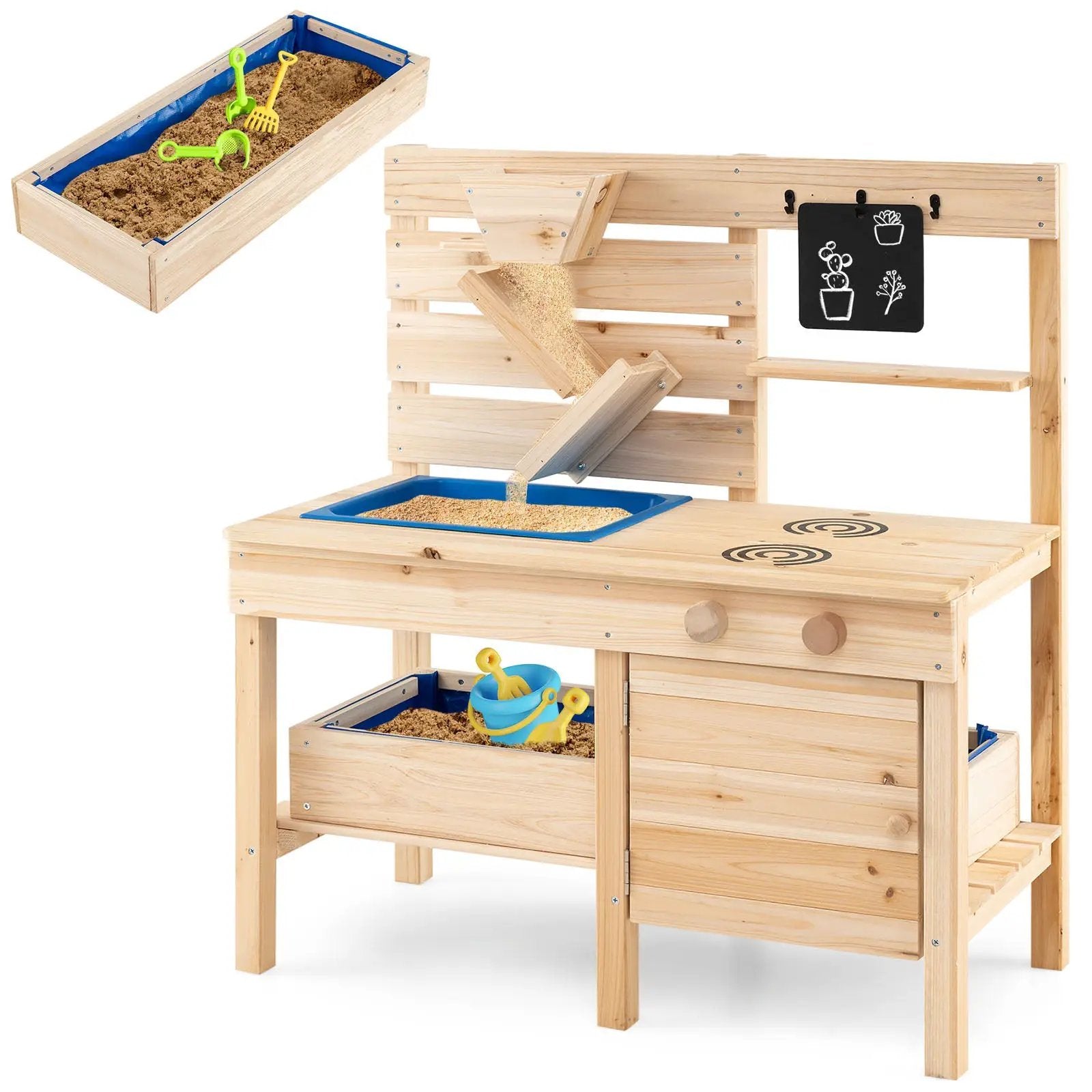Outdoor Play Pretend Kitchen with Detachable Sandbox and Removable Sink-Natural by DirectDeals