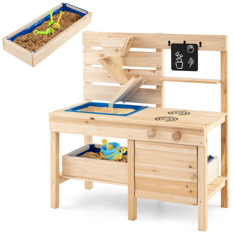 Outdoor Play Pretend Kitchen with Detachable Sandbox and Removable Sink-Natural by DirectDeals