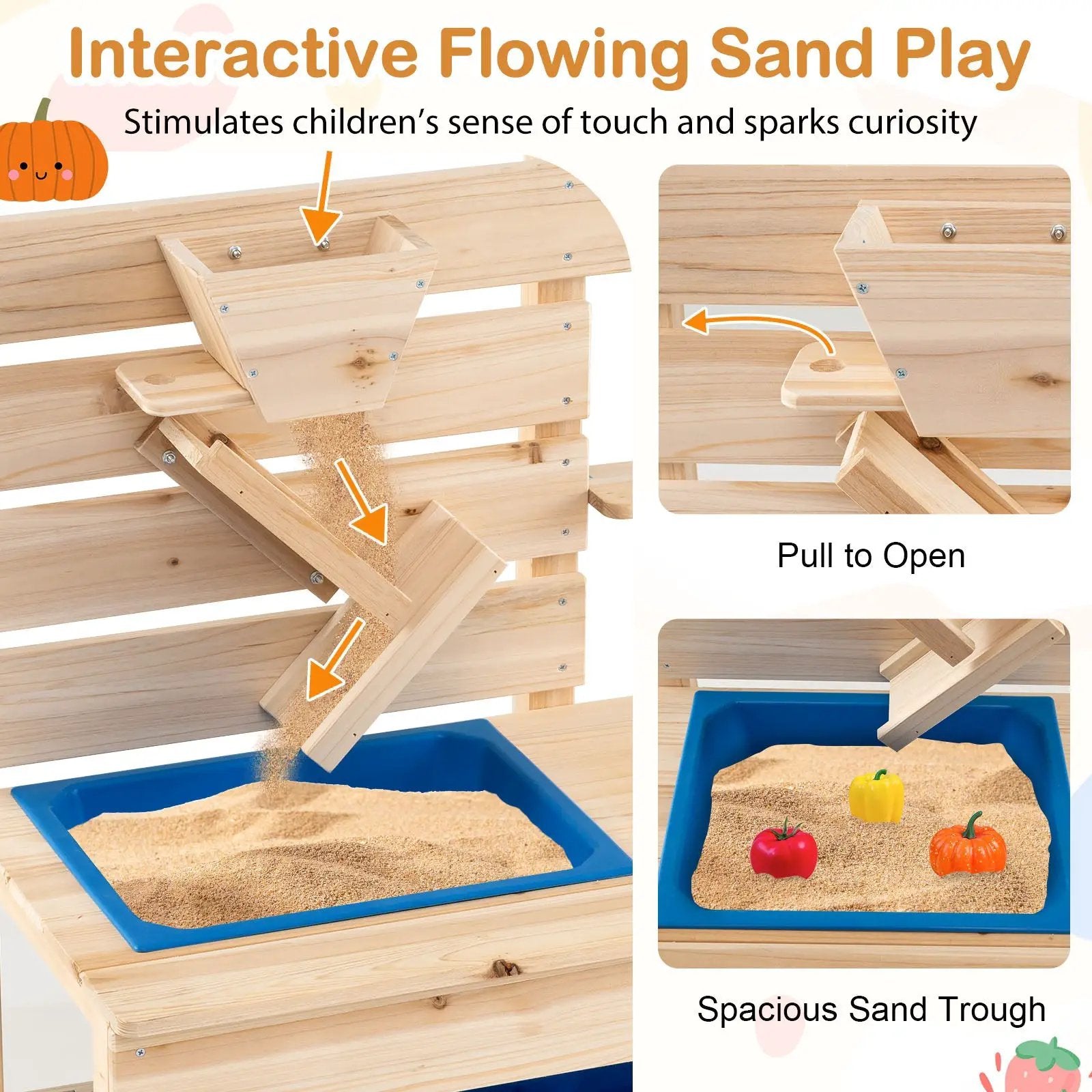 Outdoor Play Pretend Kitchen with Detachable Sandbox and Removable Sink-Natural by DirectDeals