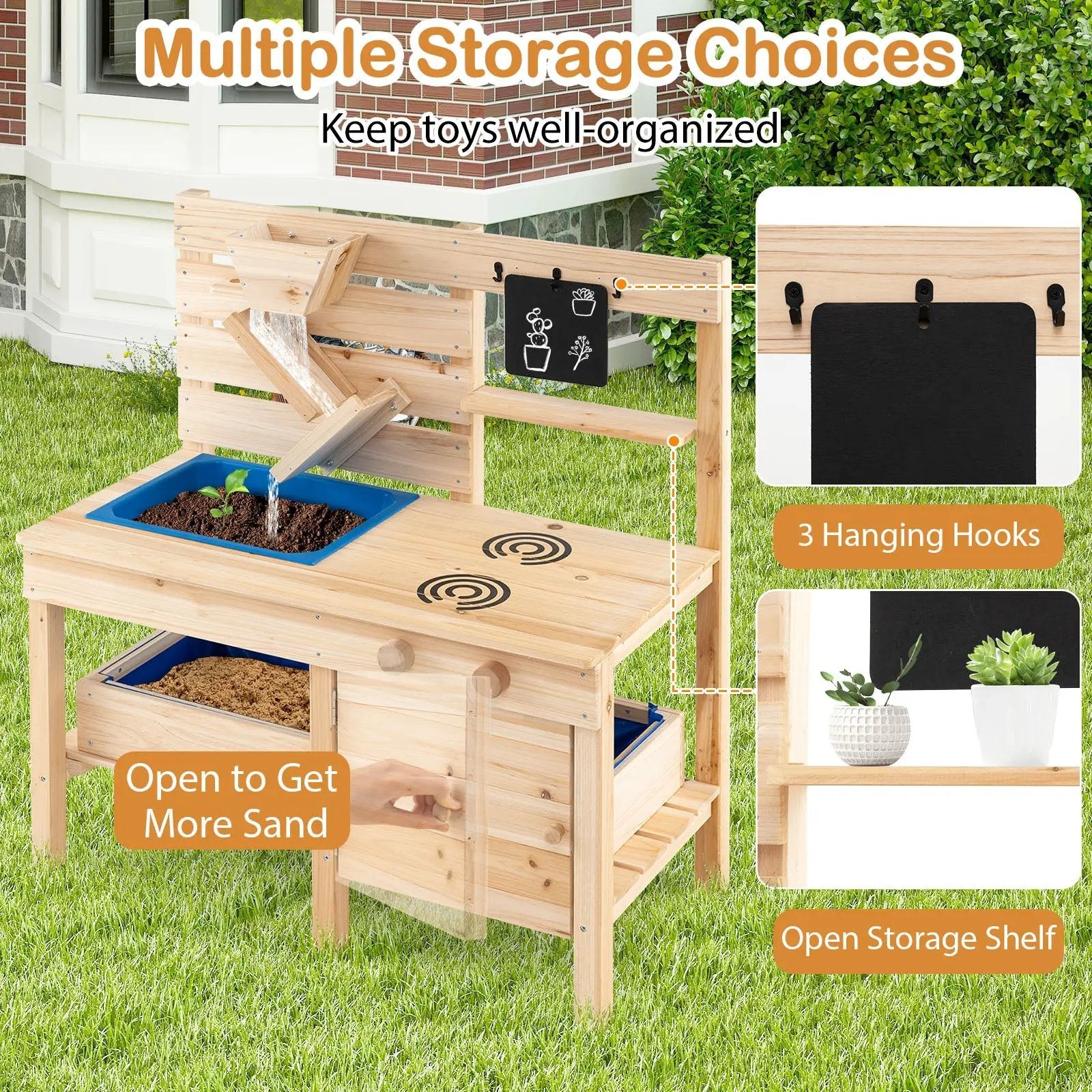 Outdoor Play Pretend Kitchen with Detachable Sandbox and Removable Sink-Natural by DirectDeals