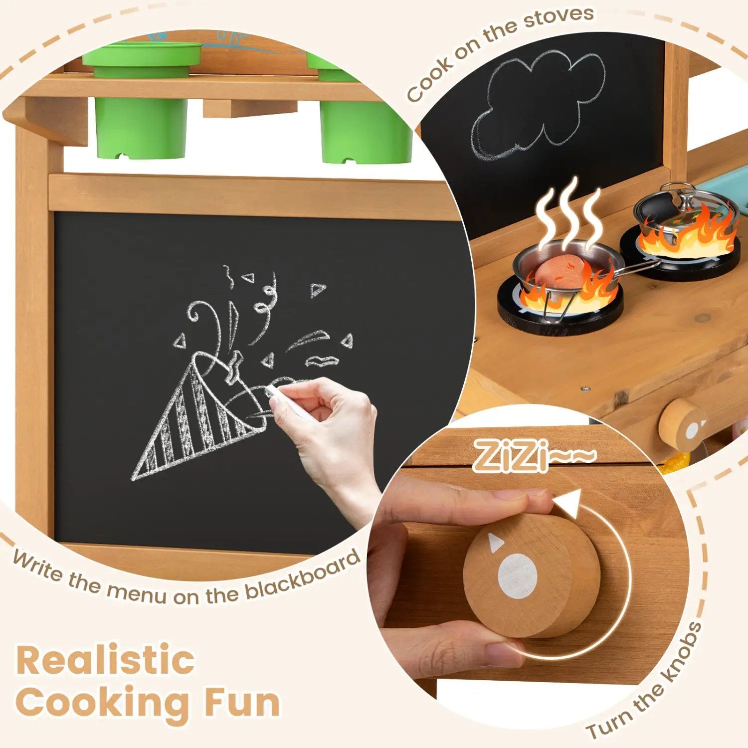 Outdoor Play Pretend Kitchen with Faucet and Removable Sinks for Children Aged 3+ by DirectDeals