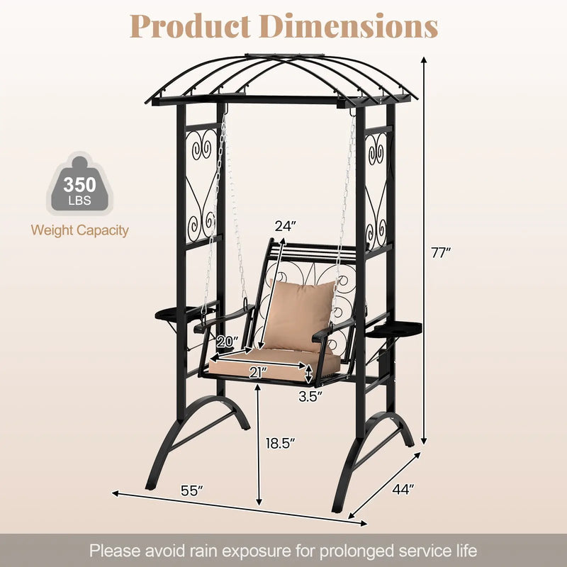 Outdoor Porch Swing with Stand and 2 Trellises for Adults-Black by DirectDeals