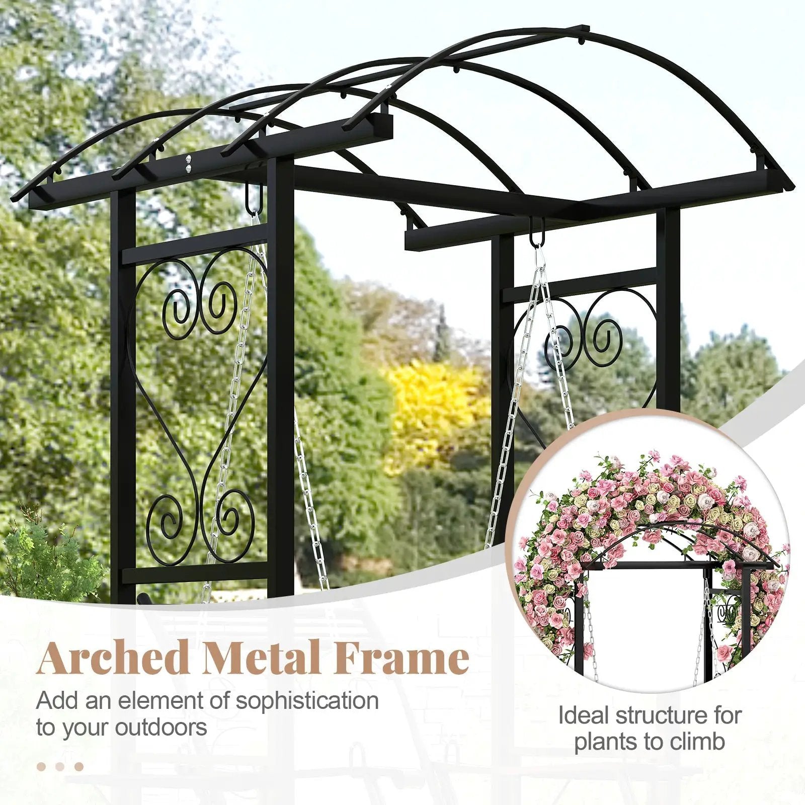 Outdoor Porch Swing with Stand and 2 Trellises for Adults-Black by DirectDeals