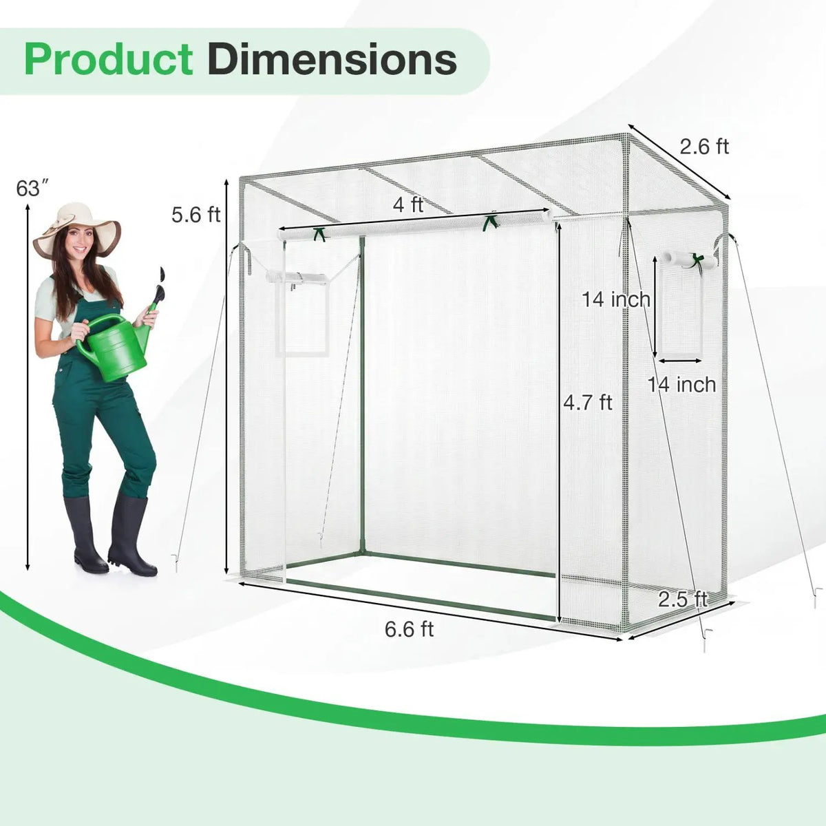 Outdoor Portable Walk-in Greenhouse with PE Cover Heavy-Duty Metal Frame Roll-up Zipper Door, photo 9 of 9