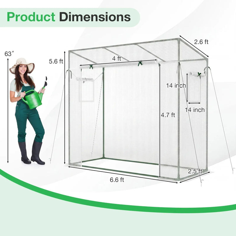 Outdoor Portable Walk-in Greenhouse with PE Cover Heavy-Duty Metal Frame Roll-up Zipper Door by DirectDeals