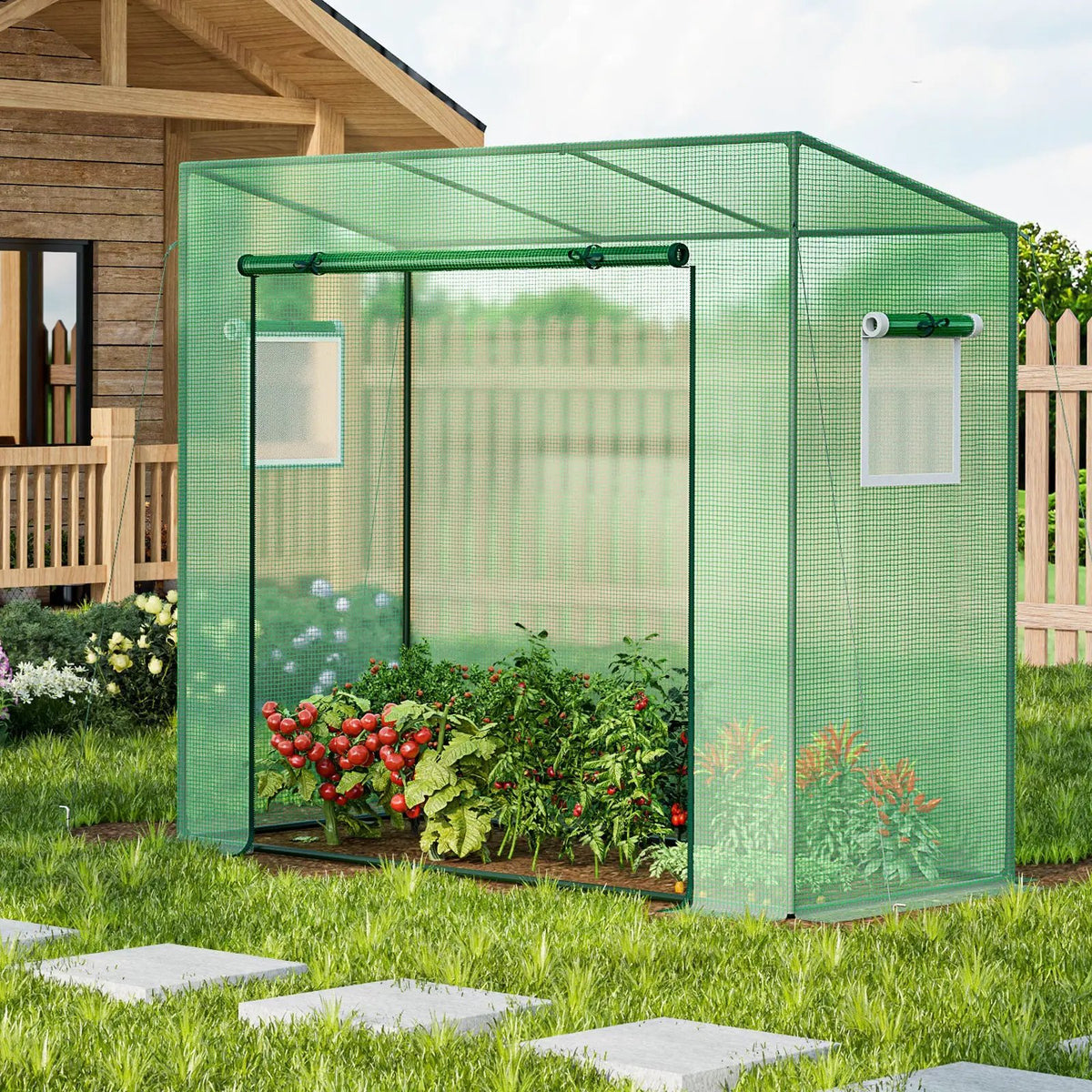Outdoor Portable Walk-in Greenhouse with PE Cover Heavy-Duty Metal Frame Roll-up Zipper Door, photo 2 of 9